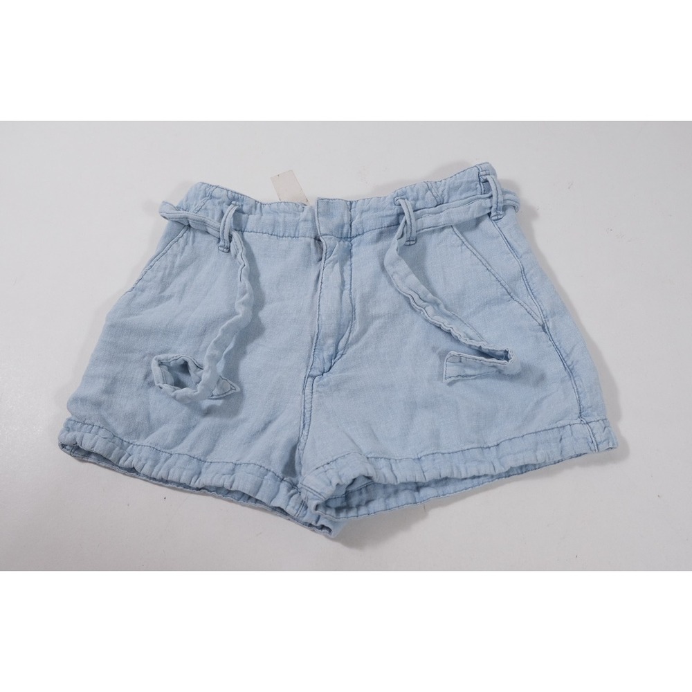 Abercrombie & Fitch Shorts Women XXS Blue Linen Blend High Waist Tie Belt Summer
